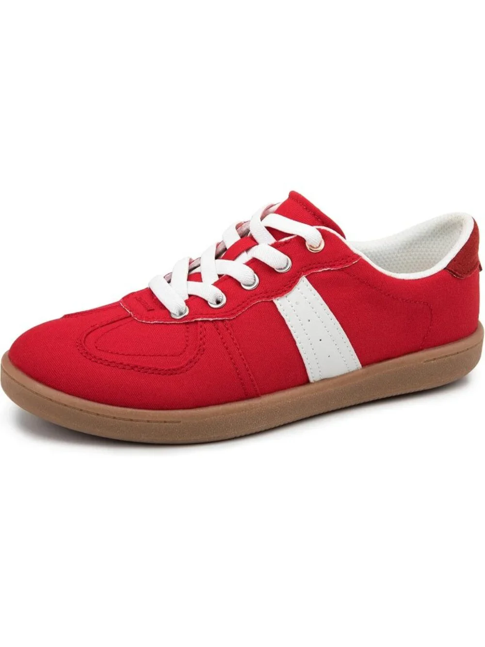 Women's Red Canvas Shoes Flat Pull On Round Toe Athletic Tennis Sneakers